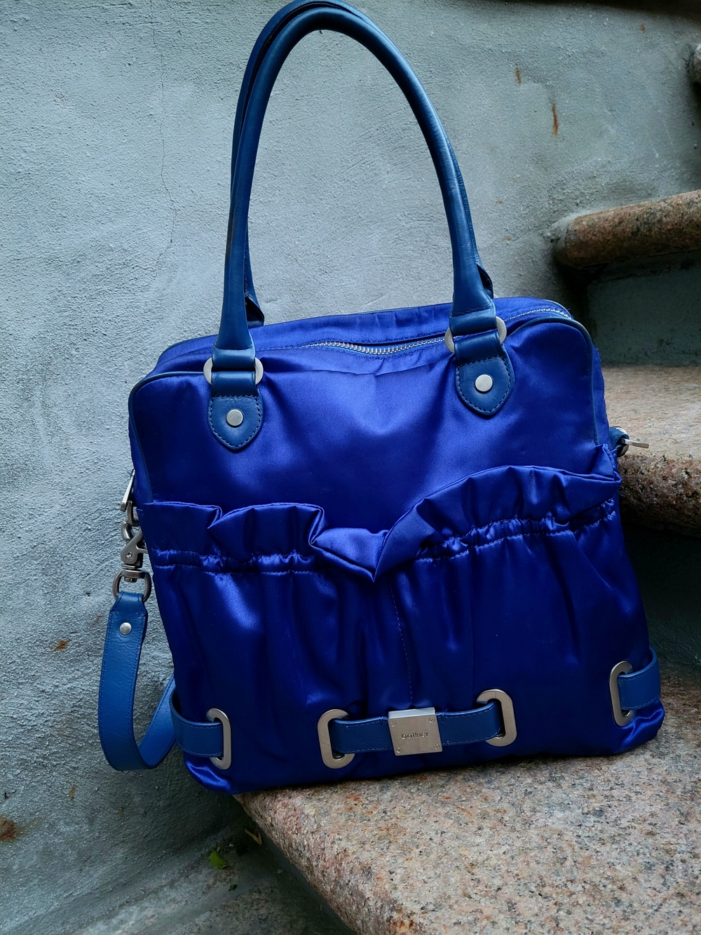 Botkier Cobalt Blue Satin Nylon Shoulder Bag Handbag Y2K Silver Hardware